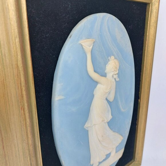 Vintage Victorian Woman Figure Holding Chalice Carved Stone Art Gilded Frame - Picture 4 of 4